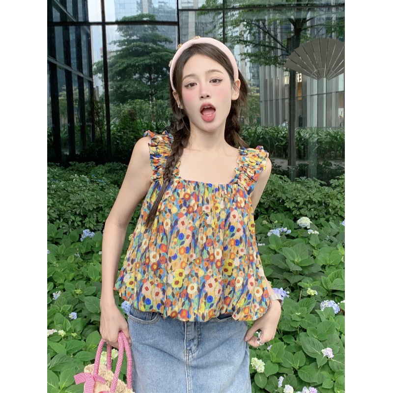 Áo Hoa Hai Dây Dáng Rộng Thời Trang Mùa Hè 2023 Mới Mẻ Cho Nữ HZFWC1176