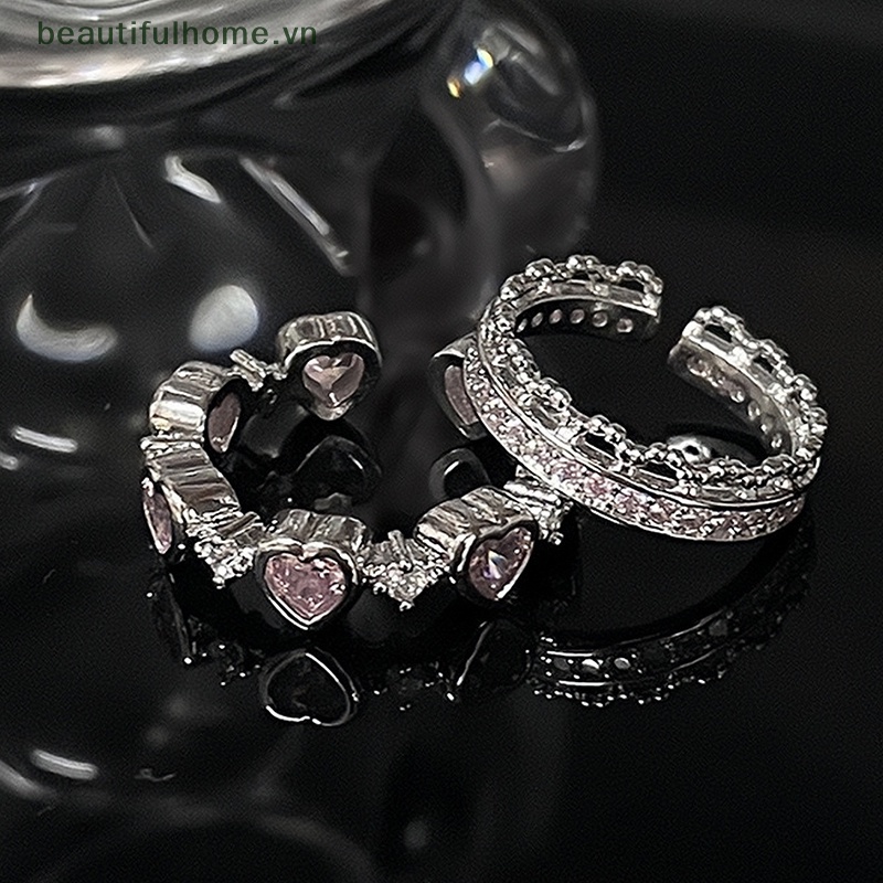 [beautifulhome] Nhẫn Đính Đá Zircon Hình Trái Tim / Hình Học Tối Giản Có Thể Điều Chỉnh Trang Sức Dự Tiệc Tối Giản Cá Tính [