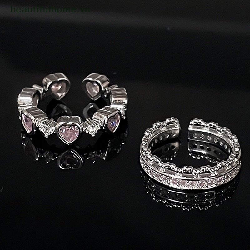 [beautifulhome] Nhẫn Đính Đá Zircon Hình Trái Tim / Hình Học Tối Giản Có Thể Điều Chỉnh Trang Sức Dự Tiệc Tối Giản Cá Tính [