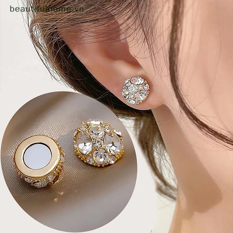 1 / 1 Cặp Bông Tai Nam Châm Đính Đá Zircon Màu Hồng Thiết Kế Thanh Lịch Sáng Tạo Cho Nữ