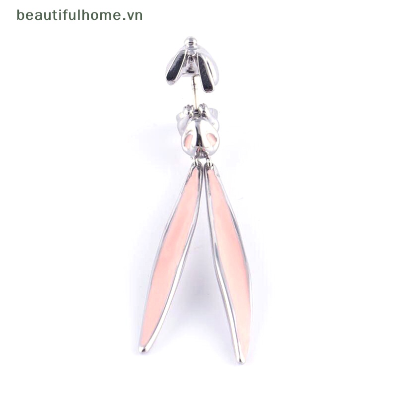 Bông Tai Dáng Dài Hình Thỏ Tráng Men Màu Hồng Dễ Thương Thời Trang Cho Nữ