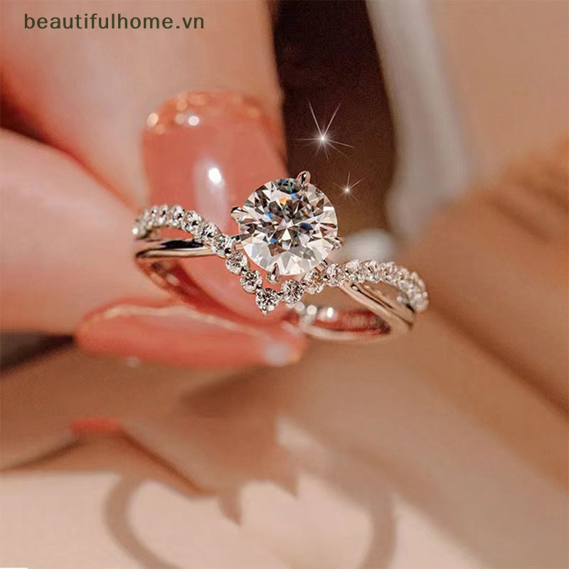 Nhẫn Đính Đá Zircon Có Thể Điều Chỉnh Kích Thước Thời Trang Dành Cho Cặp Đôi
