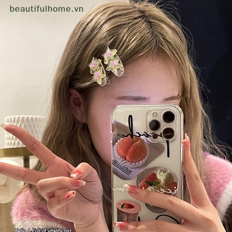 Bộ 2 Kẹp Tóc Mỏ Vịt Đính Hai Ngôi Sao Lấp Lánh Thời Trang Cho Bé Gái Y2K