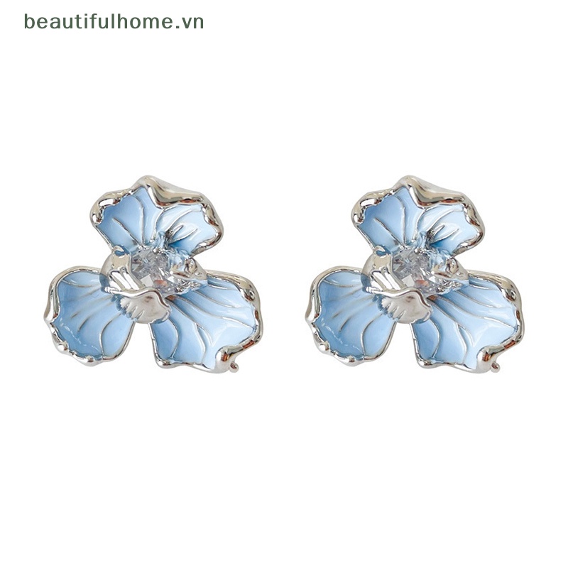 [beautifulhome] Bông Tai Pha Lê Hình Hoa Màu Xanh Dương Ngọt Ngào Phong Cách Hàn Quốc Cổ Điển Thanh Lịch Dành Cho Nữ [beauty]