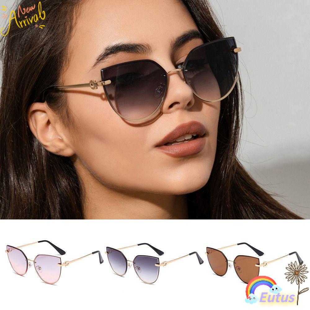 Kính Mát Gọng Kim Loại Thiết Kế Mắt Mèo Phong Cách Retro Thời Trang Unisex