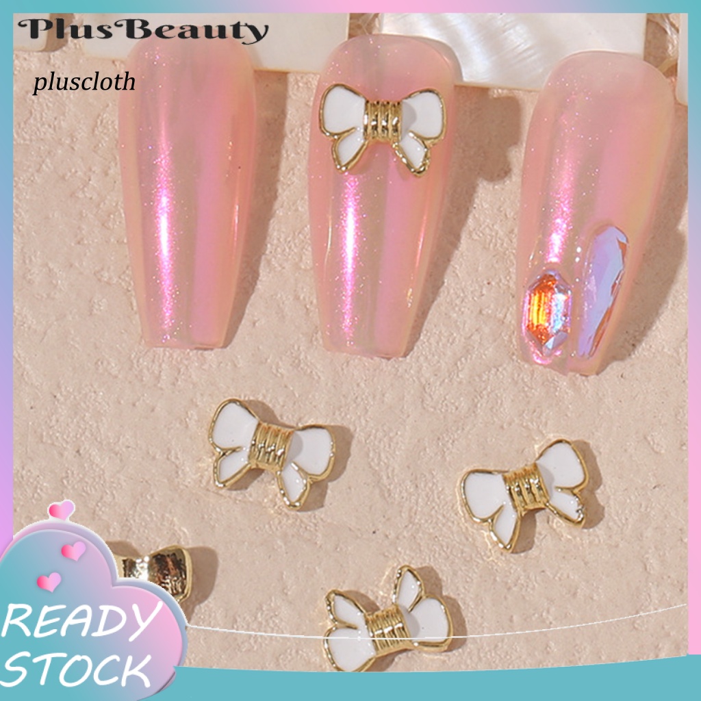 < Pluscloth > Set 10 Phụ Kiện Trang Trí Móng Tay Nghệ Thuật Bằng Hợp Kim Bóng Cao Hình Hoa Trà Nơ Phong Cách Ba Chiều Dành Cho Salon Cung