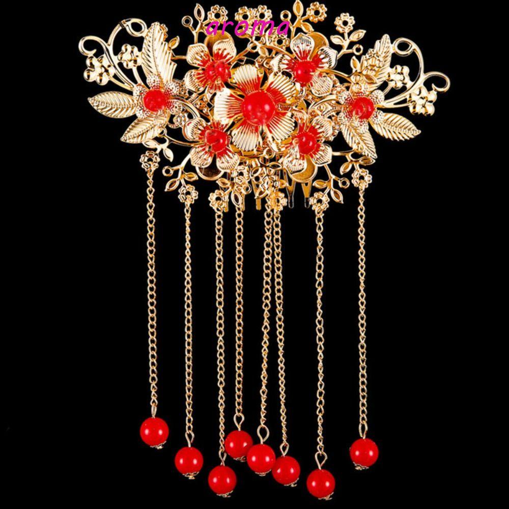 Vương Miện Cài Tóc Bằng Hợp Kim Họa Tiết Hoa &amp; Bướm Đơn Giản Cổ|Trâm Cài Tóc Cô Dâu Đính Đá Sang Trọng