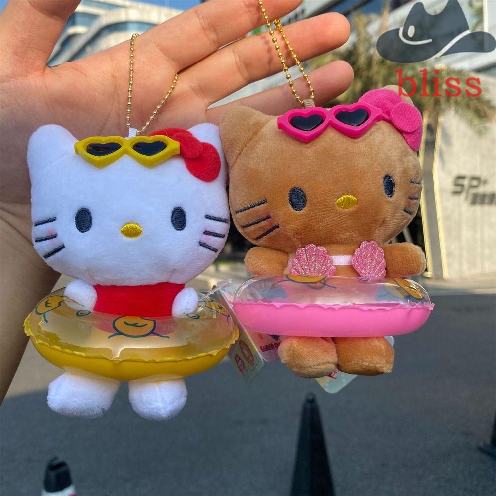 Móc Khóa Hình Mèo Nhồi Bông Màu Đen Phong Cách Hawaii