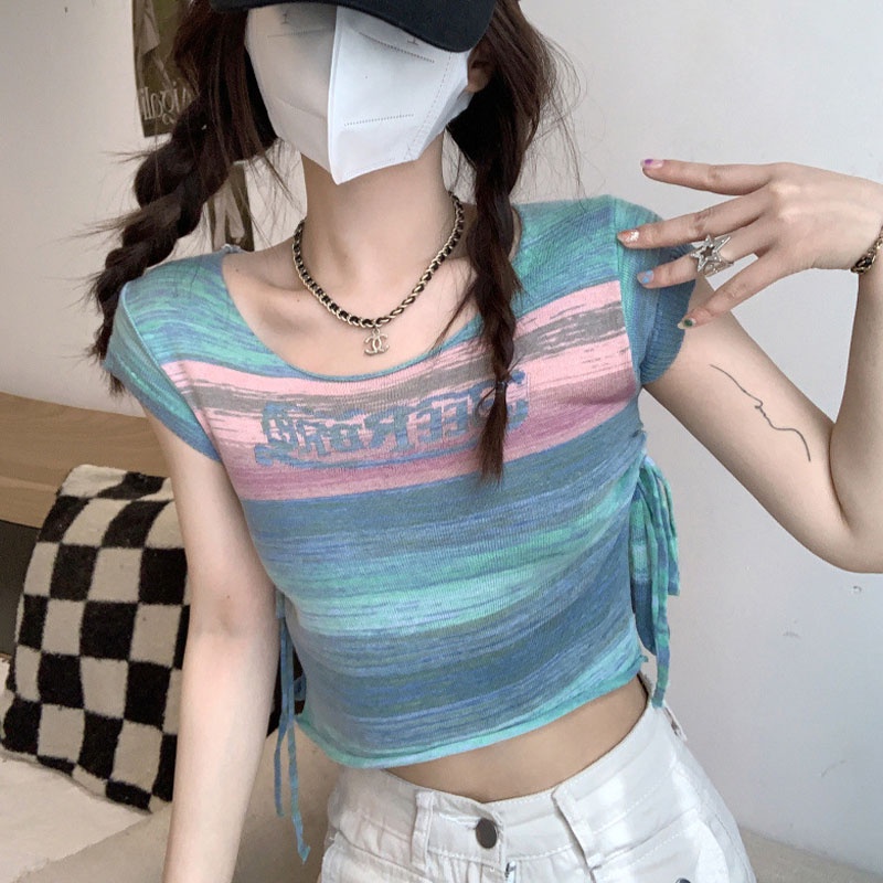 Áo Dây Rút Dáng Ôm In Chữ Phong Cách Hàn Quốc 2023 Cho Nữ