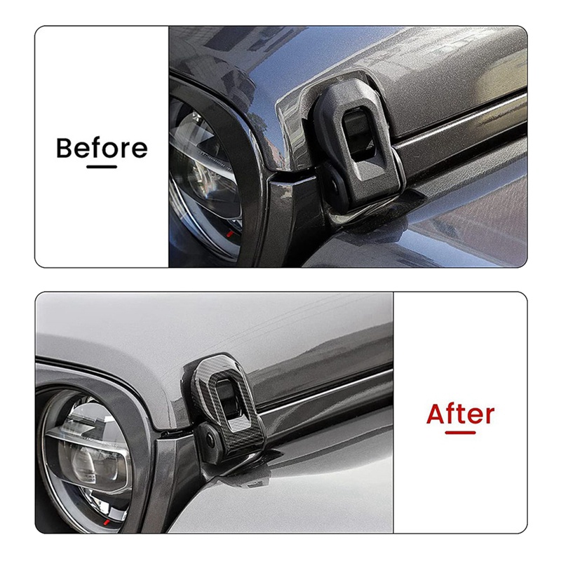 Bộ 2 Viền Sợi Carbon Nhựa ABS Trang Trí Chốt Khóa Mui Xe Jeep Wrangler JL JLU Gladiator JT 2018-2023