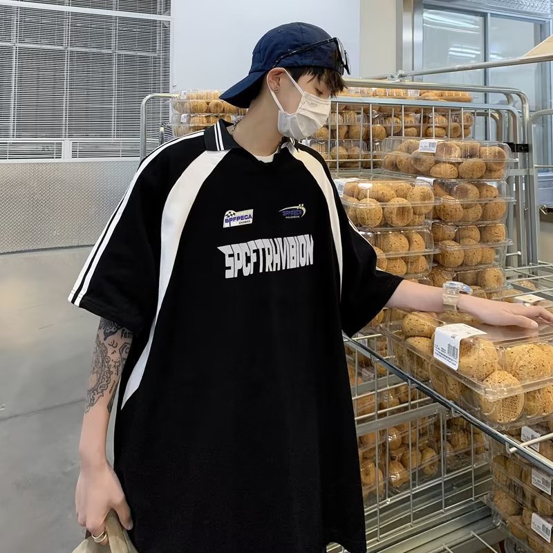 Áo Thun Polo Ngắn Tay Màu Sắc Tương Phản Phong Cách Đường Phố Mỹ Thời Trang Mùa Hè Cho Nam Và Nữ