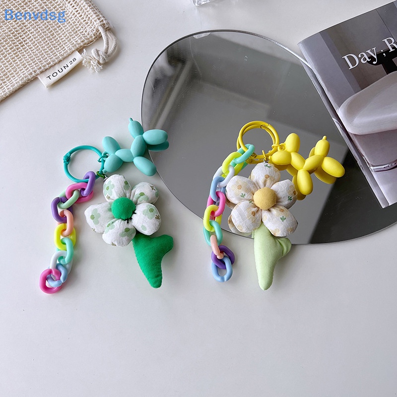 Benvdsg &gt; Móc Khóa Xe Hơi / Túi Xách Bằng Vải Họa Tiết Hoa / Cô Gái Và Bong Bóng Nhiều Màu Dễ Thương Thích Hợp