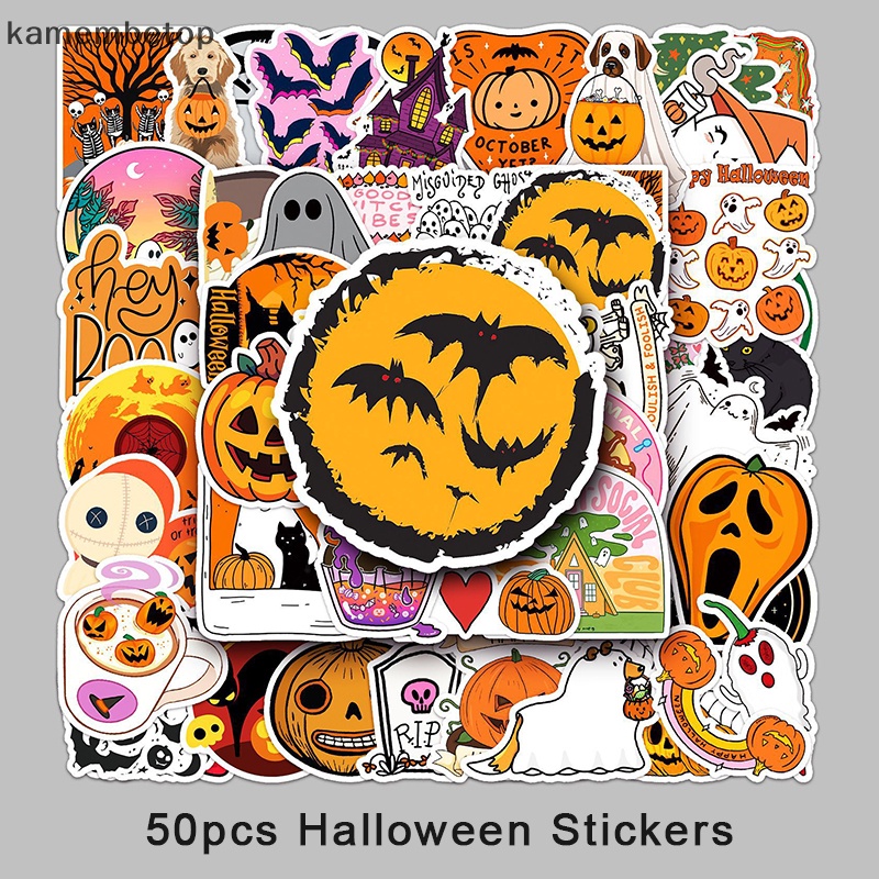 Bộ 50 Miếng Dán Trang Trí Bình Nước Phong Cách Halloween Bằng PVC Chống Thấm Nước