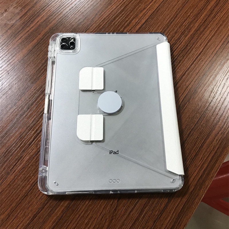 Ốp Máy Tính Bảng Bằng Acrylic Trong Suốt Có Giá Đỡ Xoay + Ngăn Đựng Bút Cho iPad 10th 10.9 inch Pro 11 12.9 10.5 10.2 9.7 inch Air 4 5