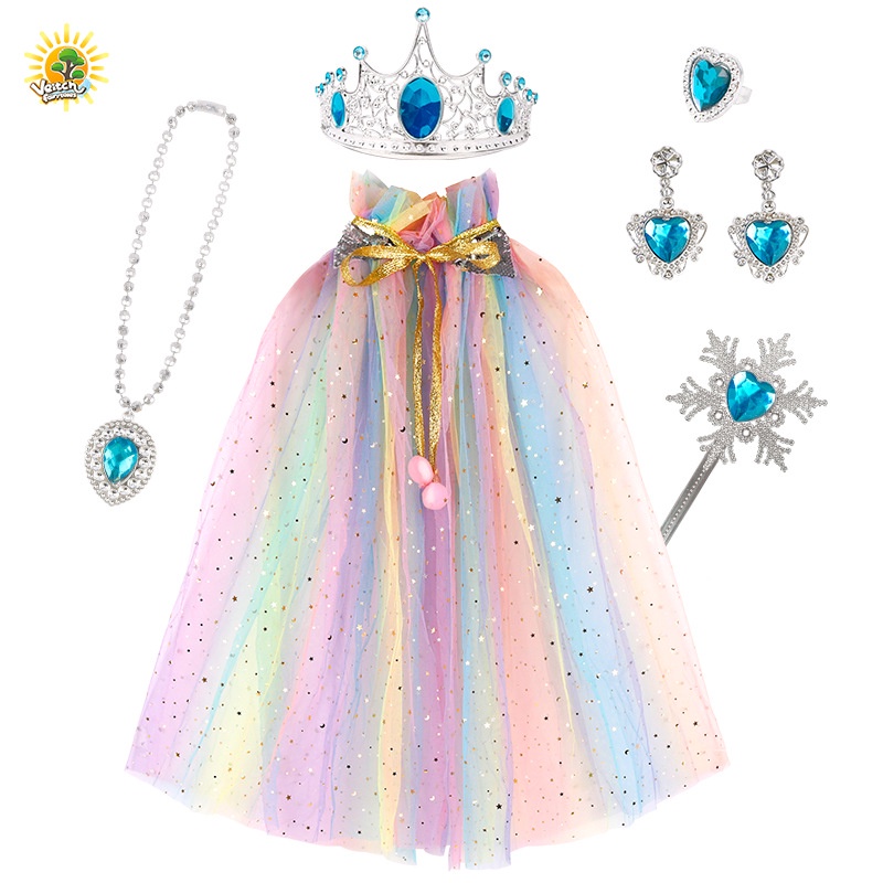 Áo Choàng Lưới Hóa Trang Công Chúa Disney Màu Cầu Vồng / Hồng / Xanh Dương / Tím Cho Bé Gái