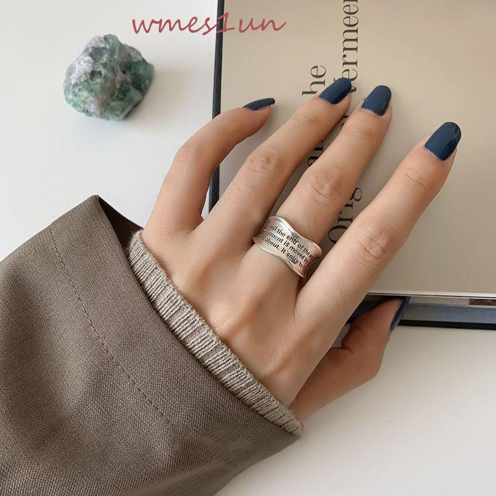 Nhẫn Hở Khắc Chữ WMES15H Màu Xanh Lá Bằng Đồng Phong Cách Hàn Quốc Có Thể Điều Chỉnh