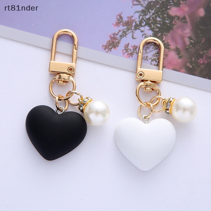 Rt Móc Khóa Mặt Nhám Hình Trái Tim Màu Trắng Đen Đính Ngọc Trai Thời Trang Cho Cặp Đôi / Tình Bạn n