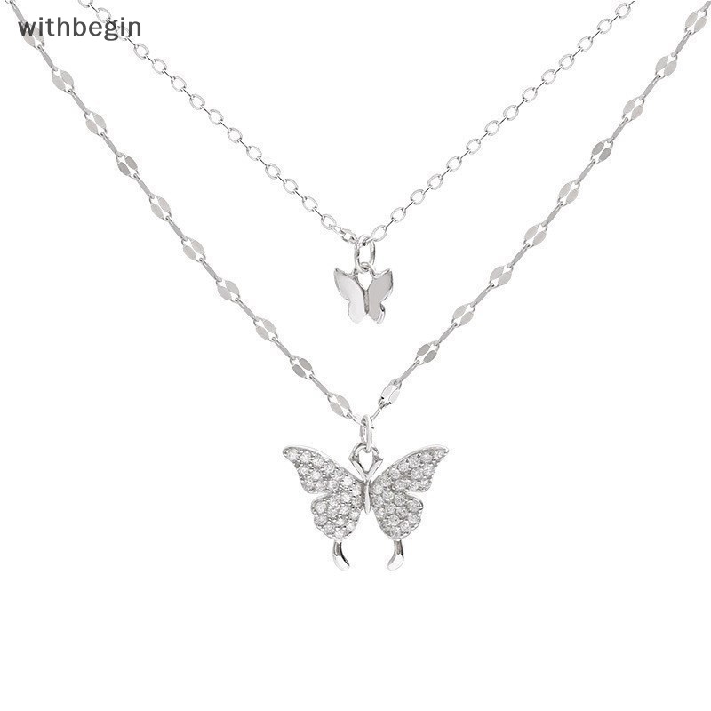 Vòng cổ Hai Lớp Mặt Hình Bướm Đính Đá Zircon Thời Trang Cho Nữ