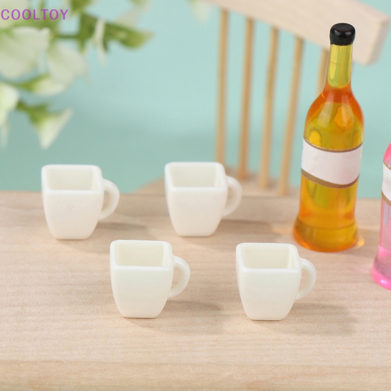 Set 4 Cốc Uống Nước Hình Vuông Màu Trắng Trang Trí Nhà Búp Bê 1: 12
