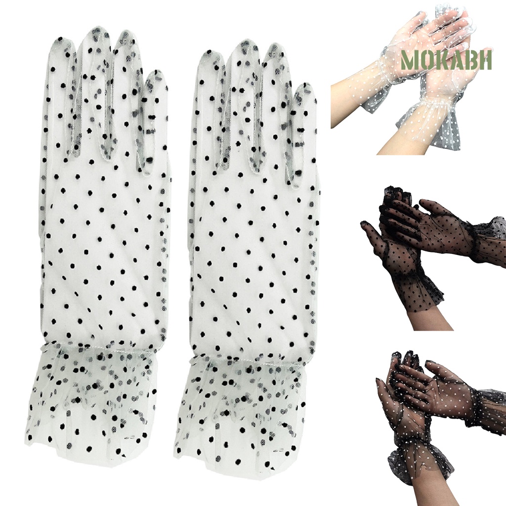 1 Đôi Găng Tay Lưới Vải Tuyn Trong Suốt Họa Tiết Chấm Bi