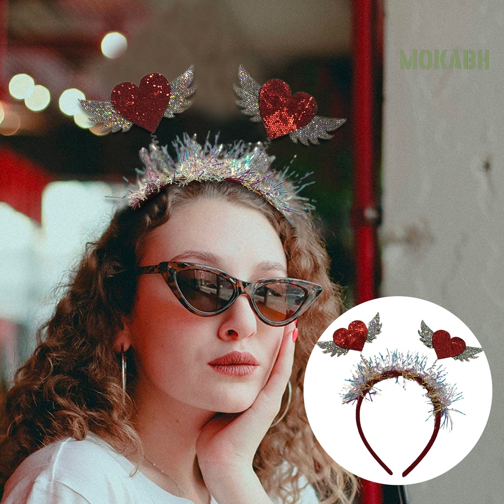 [Mokabh] Băng Đô Đính Kim Sa Hình Trái Tim Màu Tương Phản Đàn Hồi Chống Trượt Trang Trí Cánh Và Tạo Không Khí Làm Quà Tặng Valentines