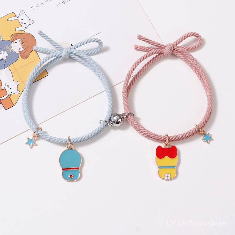 Vòng Tay Dây Cao Su Khóa Nam Châm Mặt Hình Doraemon Phong Cách Hàn Quốc Cho Cặp Đôi