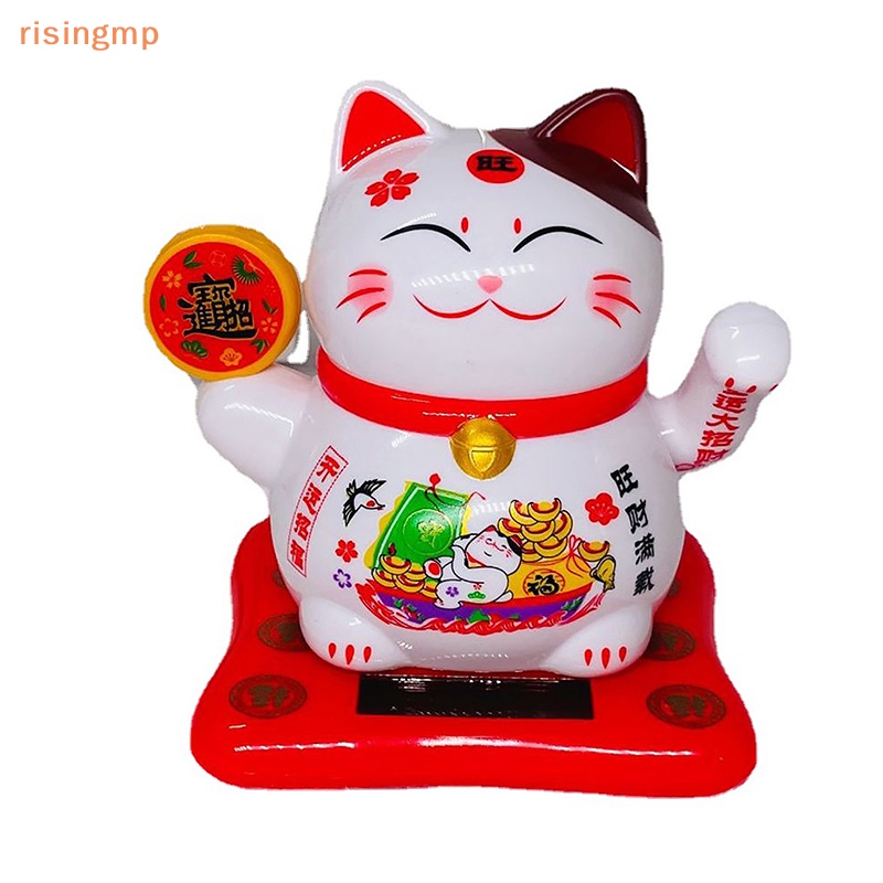 [risingmp] Tượng Mèo May Mắn Hoạt Hình Sử Dụng Năng Lượng Mặt Trời Trang Trí Bảng Điều Khiể