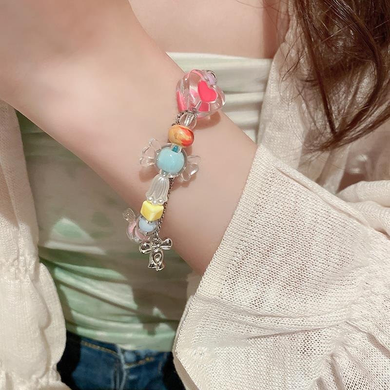 Màu Sắc Vòng Tay Trang Sức Mặt Hình Trái Tim Màu Kẹo Ngọt Thời Trang 2023 Cho Nữ