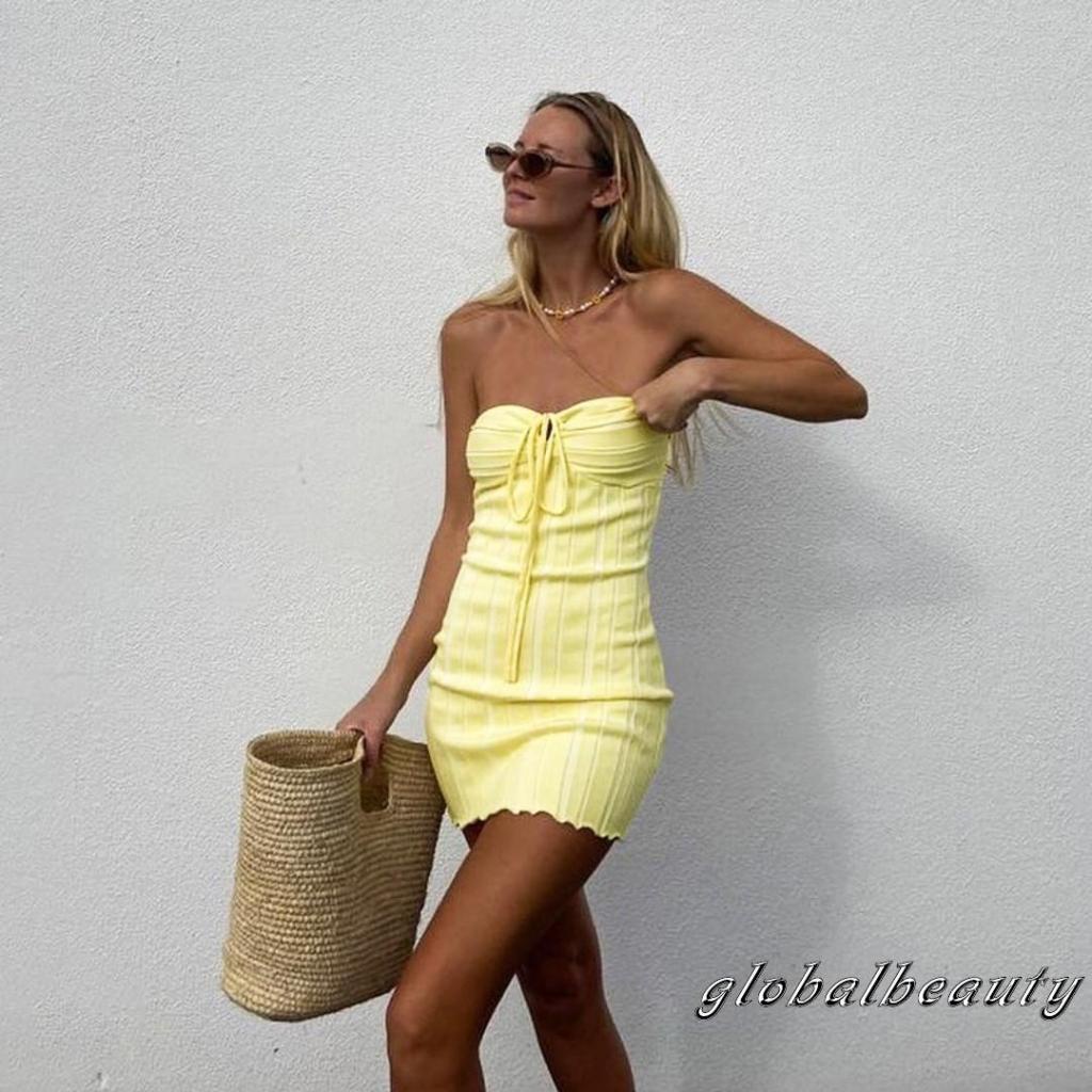 Đầm Ngắn Không Tay Hở Lưng Mini Ôm Dáng Màu Trơn Có Gân Gợi Cảm Cho Nữ