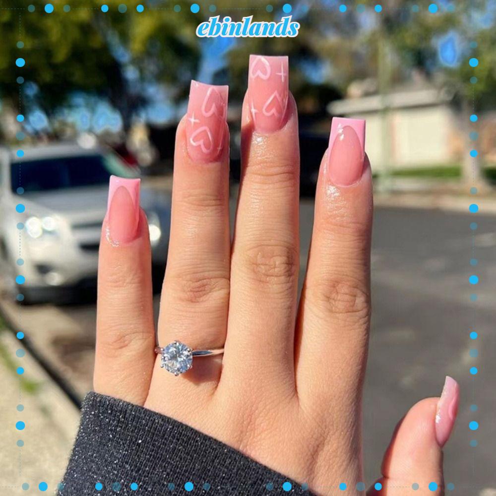 Bộ 24 Móng Tay Giả Hình Bướm Màu Trắng Có Thể Tháo Rời DIY