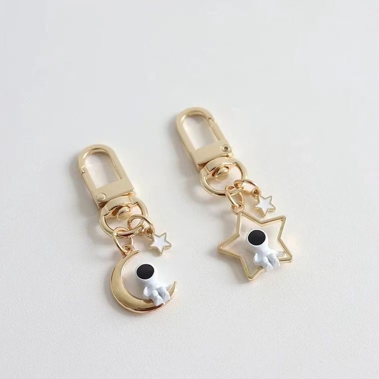 Móc Khóa Hình Phi Hành Gia / Mặt Trăng / Ngôi Sao Màu Trắng Dễ Thương diy