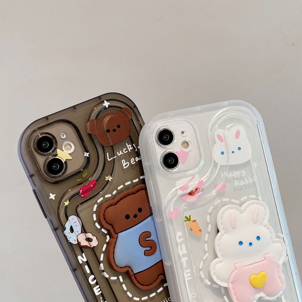 Ốp Điện Thoại TPU Mềm Hình Gấu Thỏ 3D Cho Iphone 11 14 13 12 Pro Max Xr Xs Max 7 8 Plus Se
