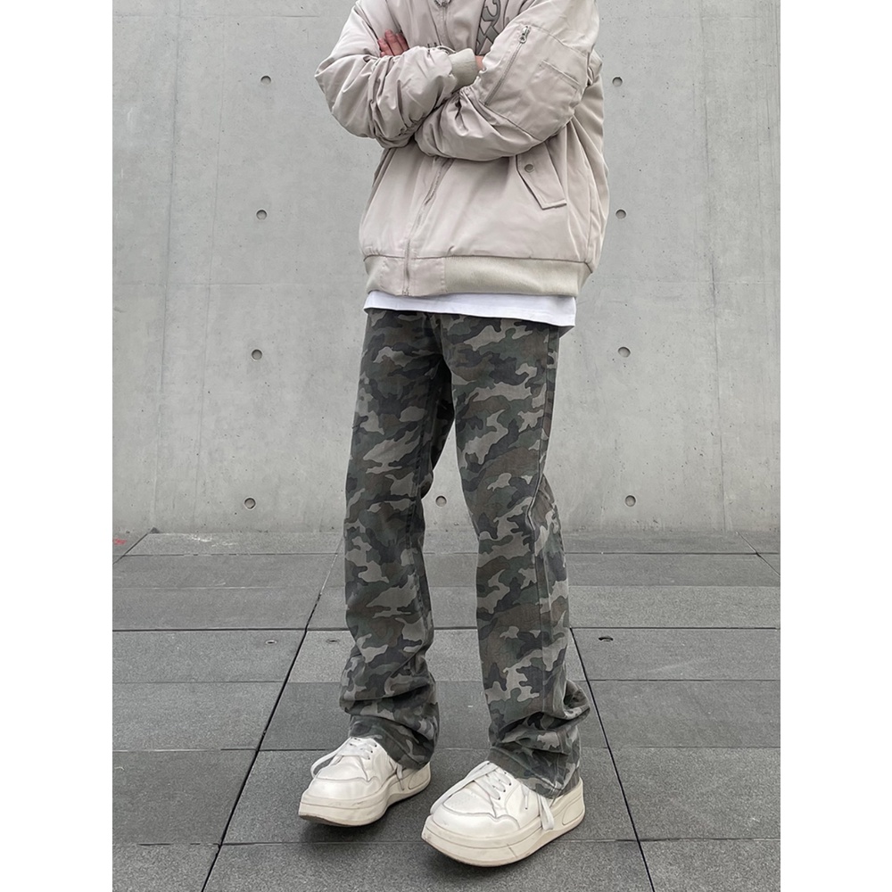 Quần Jean Họa Tiết Rằn Ri Dáng Suông Cá Tính Phong Cách Retro Mỹ Cho Nam