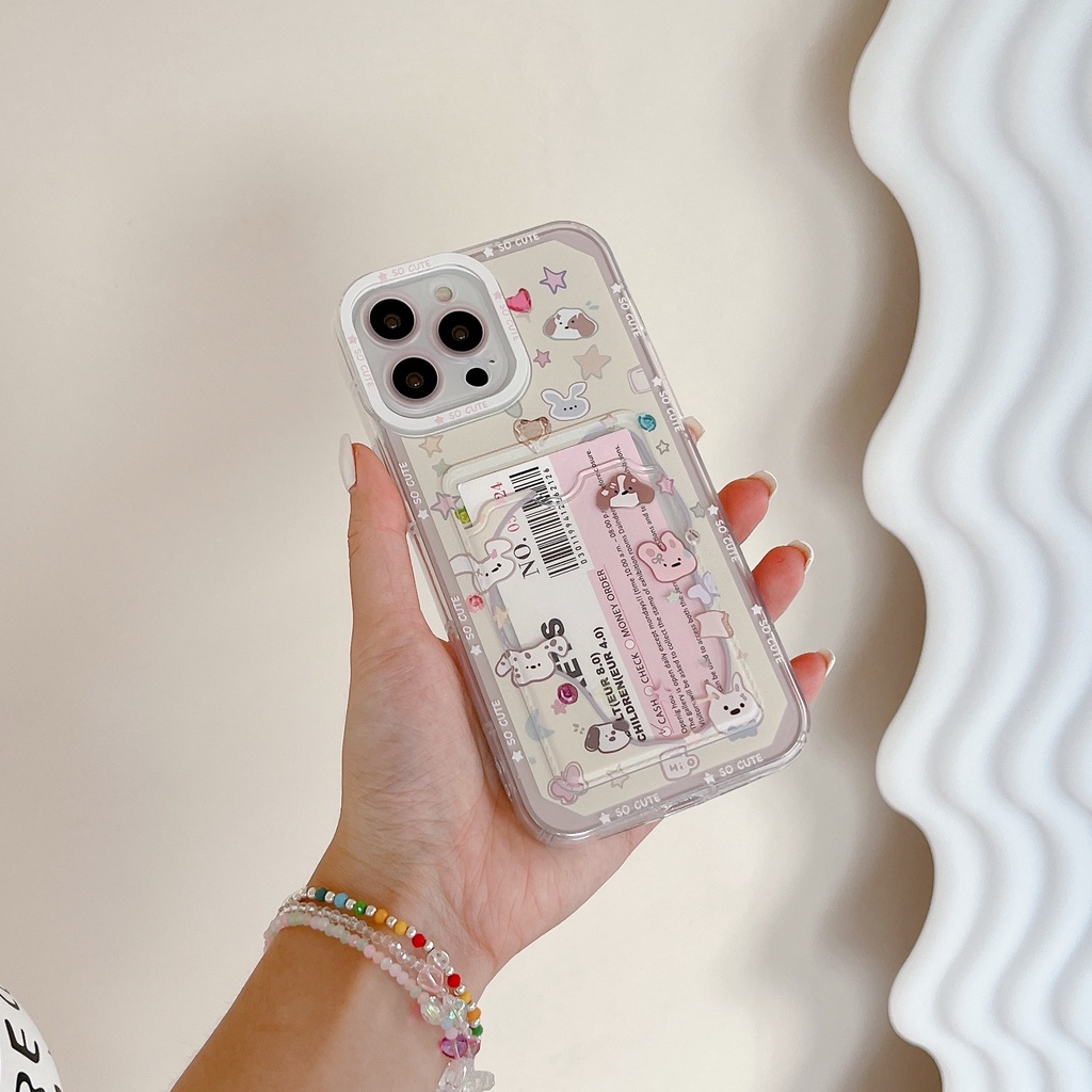 Ốp Điện Thoại Tpu Mềm Trong Suốt In Hình Động Vật Dễ Thương Có Ngăn Đựng Thẻ Cho iPhone 14 Plus 13 12 11 Pro XR XS Max
