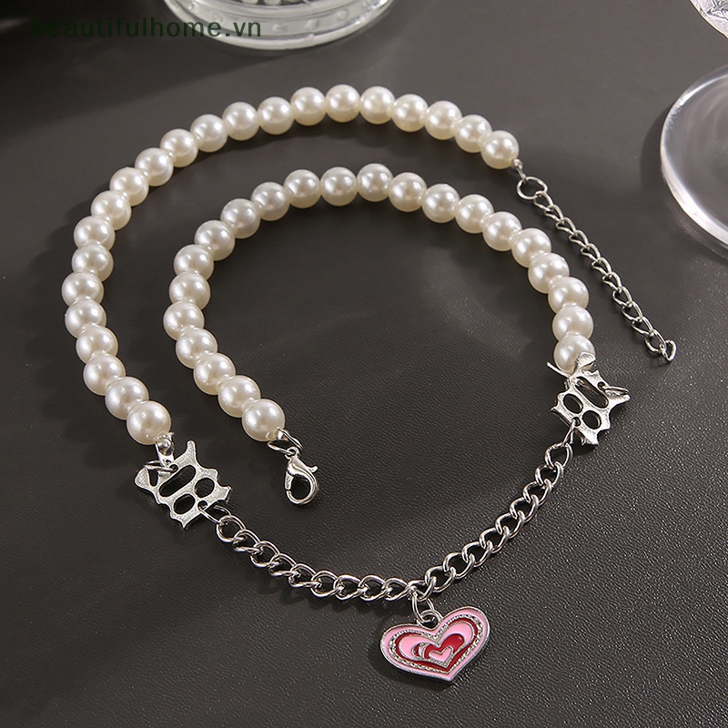 [beautifulhome] Vòng cổ Mặt Hình Đầu Lâu Đính Ngọc Trai Phong Cách Steampunk Cổ Điển Hip Hop Đáng Yêu Y2K [beauty]