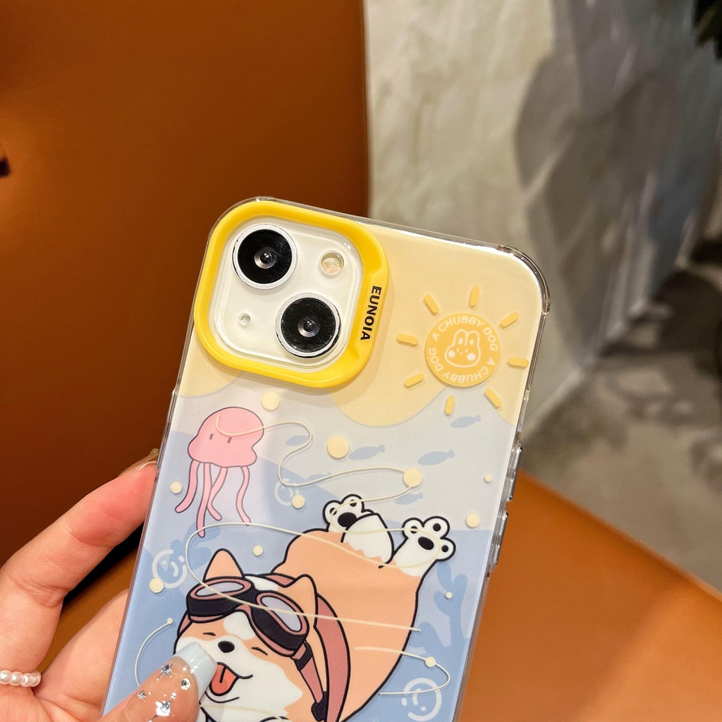 Ốp Điện Thoại TPU Mềm Trong Suốt Hai Mặt Chống Sốc In Hình Cún Bơi Lội Cho iPhone 14 13 12 11 Pro Max