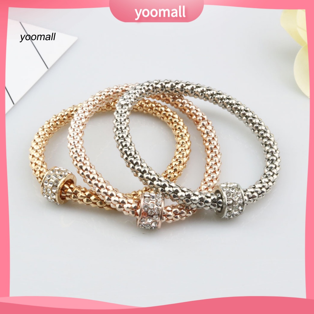 Set 3 Vòng Tay Hợp Kim Đính Đá Thời Trang Cho Nữ