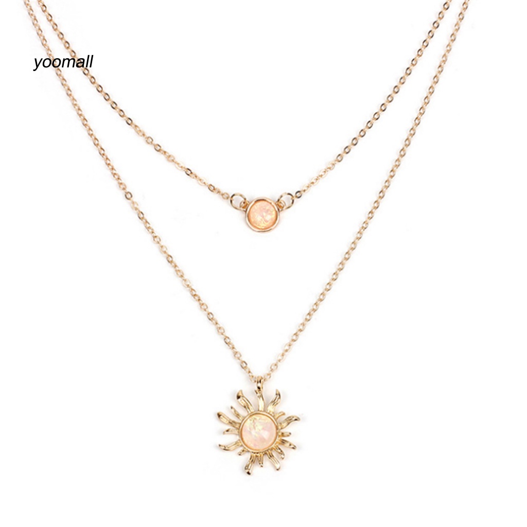 Vòng cổ Hai Lớp Mặt Hoa Hướng Dương Sáng Bóng Tinh Tế Cho Nữ