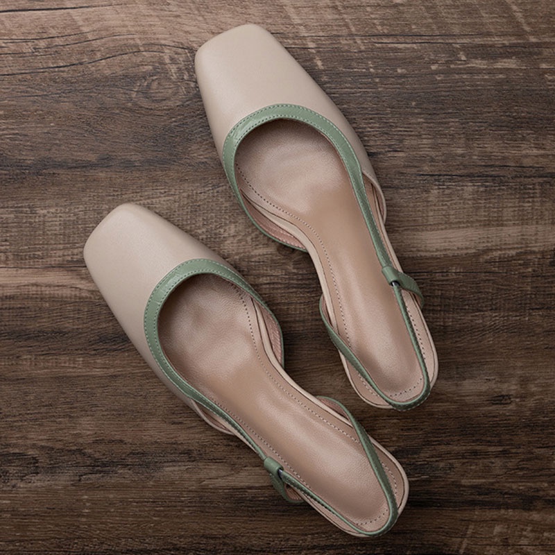 Xăng đan Cao Gót Mũi Vuông Hở Lưng Phong Cách Âu Mỹ