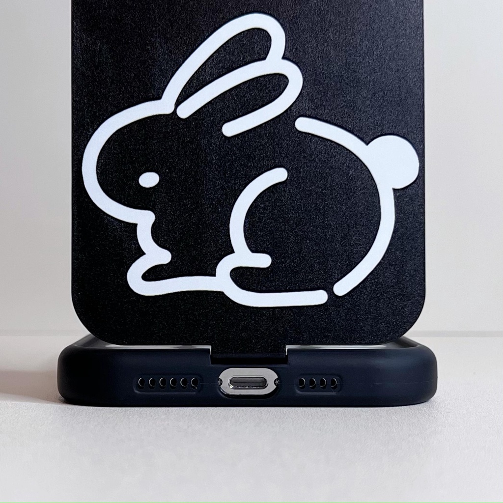 Ốp Điện Thoại tpu Dẻo Nắp Gập Tráng Gương Họa Tiết Chú Thỏ Đen Cổ Điển Cho iPhone 14 13 12 11 Pro Max