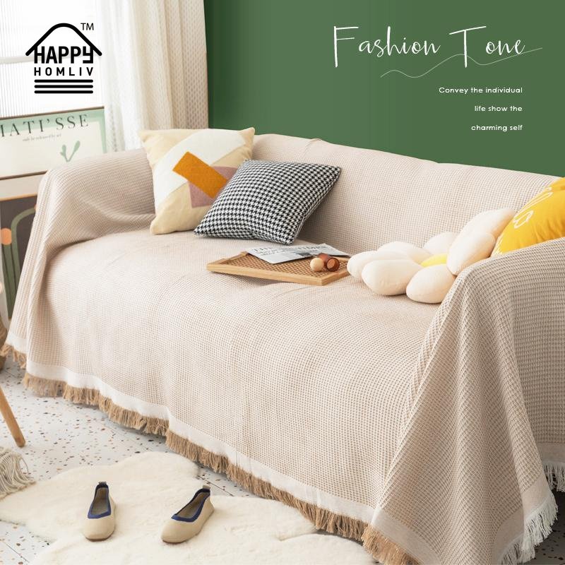 HAPPY HOMLIV Vỏ Bọc Ghế Sofa Sợi Cotton Đan Tua Rua Độc Đáo Trang Trí Nhà Cửa