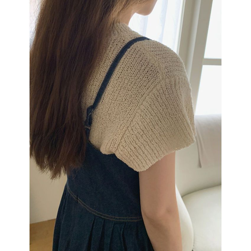 Bộ Áo Dệt Kim + Váy Yếm Denim Lưng Cao Thời Trang Mùa Hè Hàng Mới 2023 Dành Cho Bạn Nữ