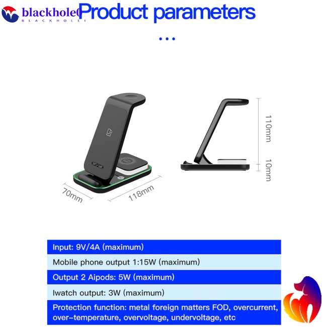 Đế Sạc Không Dây Đa Năng Có Đèn Led Cho Điện Thoại Di Động / Đồng Hồ / Tai Nghe