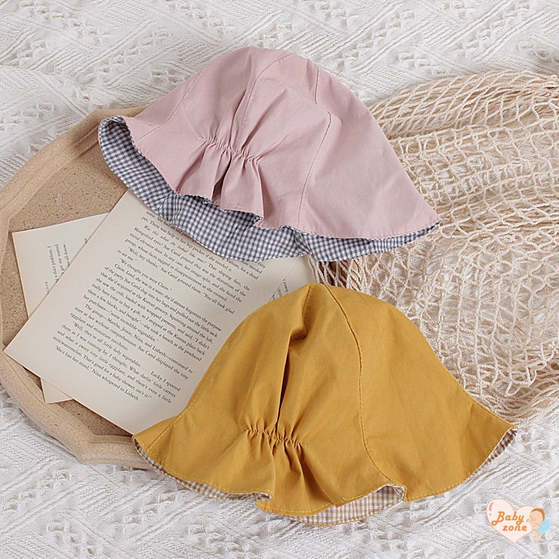 Ins Mũ Xô Hai Mặt Màu Trơn Diềm Xếp Nếp Có Thể Điều Chỉnh Cho Bé Gái