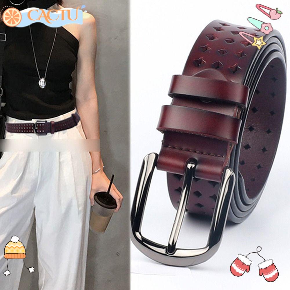 CACTU Thắt Lưng Bằng Da Thuộc Thiết Kế Đục Lỗ Sang Trọng