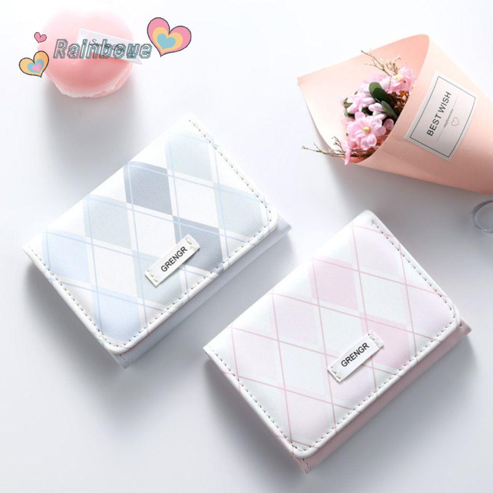 Ví Nhỏ Đựng Thẻ Đa Năng Họa Tiết Kẻ Sọc Màu Cầu Vồng Đơn Giản Thời Trang Cho Nữ