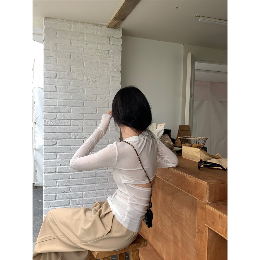 Áo Thun Tay Dài Cổ Chữ V Khoét Eo Dáng Ôm Thời Trang Mùa Hè Quyến Rũ Cho Nữ