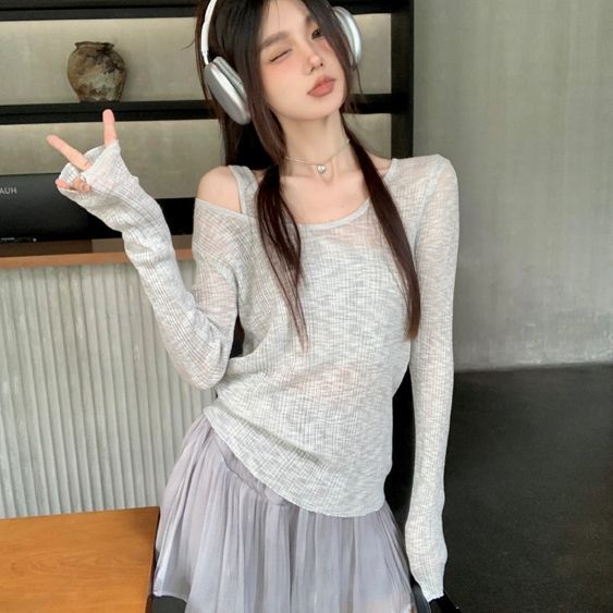 Áo Sơ Mi Nữ Tay Dài Giả Hai Lớp Chống Nắng Thời Trang