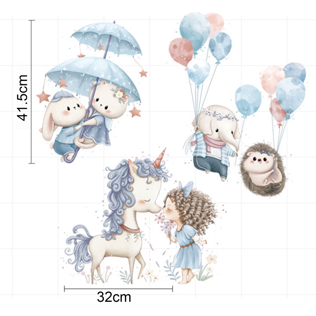 Miếng Dán Tường Bằng PVC Hình Thỏ / Voi Hoạt Hình Dễ Thương Trang Trí Phòng Bé