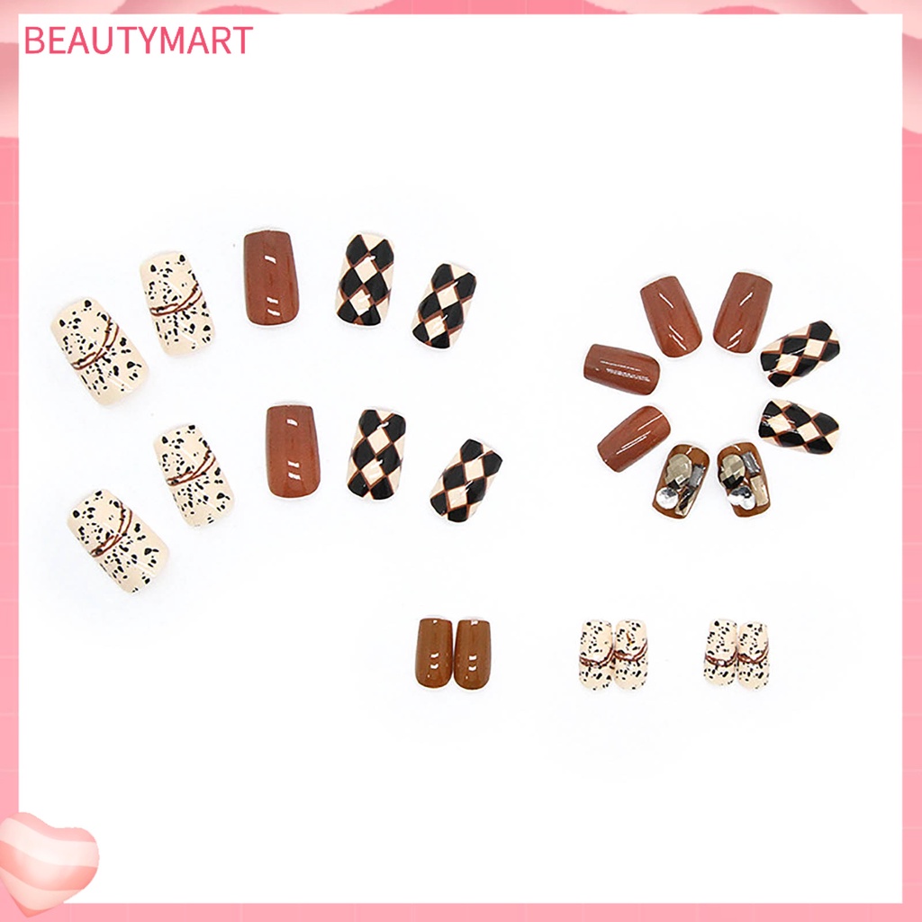Bộ 24 Móng Tay Giả Đính Pha Lê Lấp Lánh Dễ Tháo Rời Dùng Trang Trí Móng Tay Mùa Thu Đông DIY